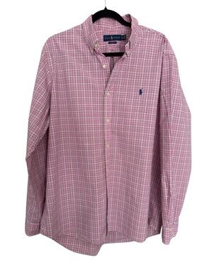 Ralph Lauren Polo Men’s XL Classic Fit Button Down Shirt Pink Green Plaid Check